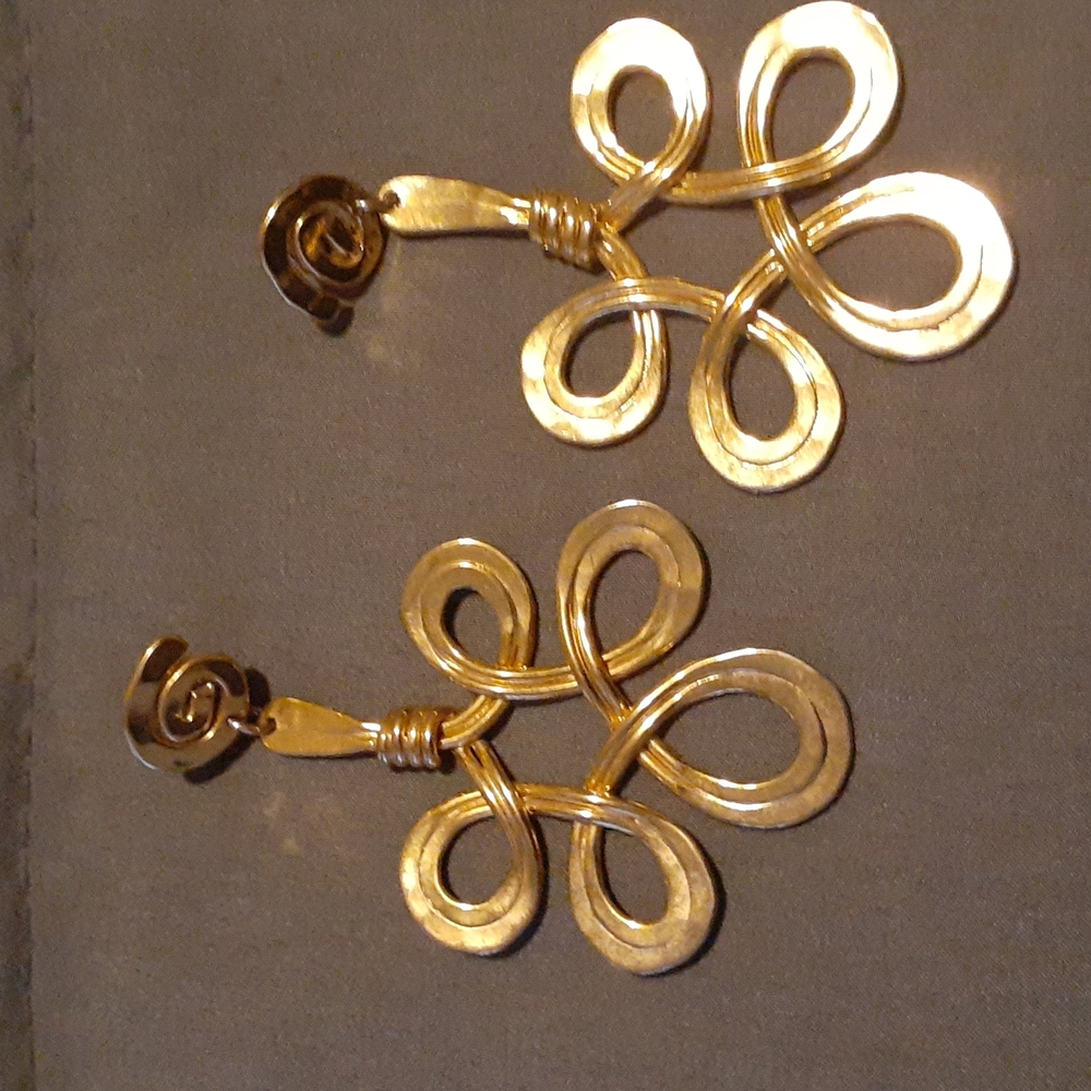 Gold Plated Earrings. (3" X 2") (L7 BC)